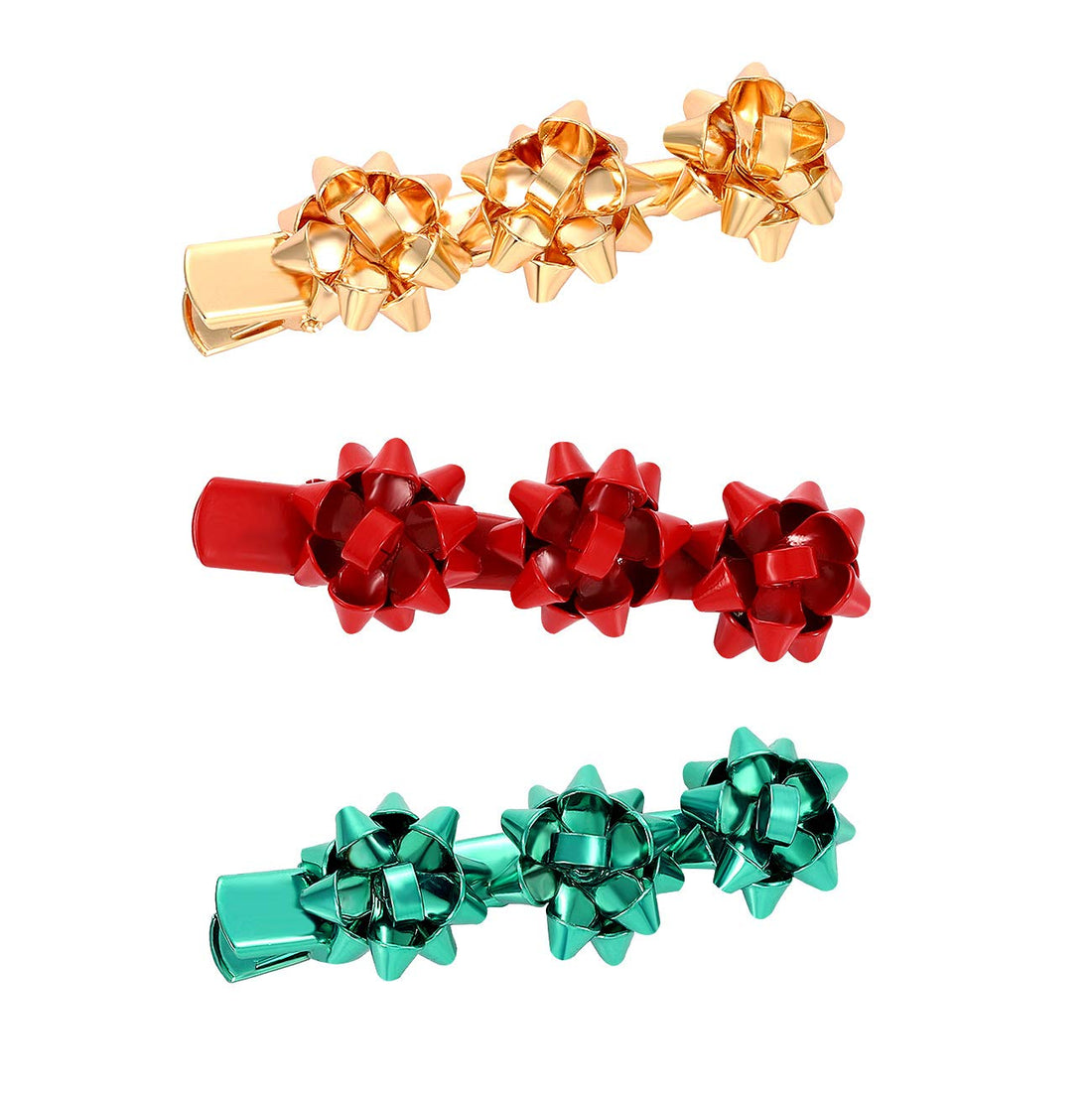 Christmas Bow Hair Clips – Festive Hair Pins for Women &amp; Girls (Red, Green &amp; Gold)