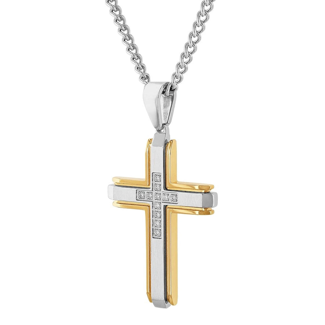 ✝️ Men’s 1/5 Ctw Lab-Grown Diamond Cross Pendant Necklace – Two-Tone Stainless Steel
