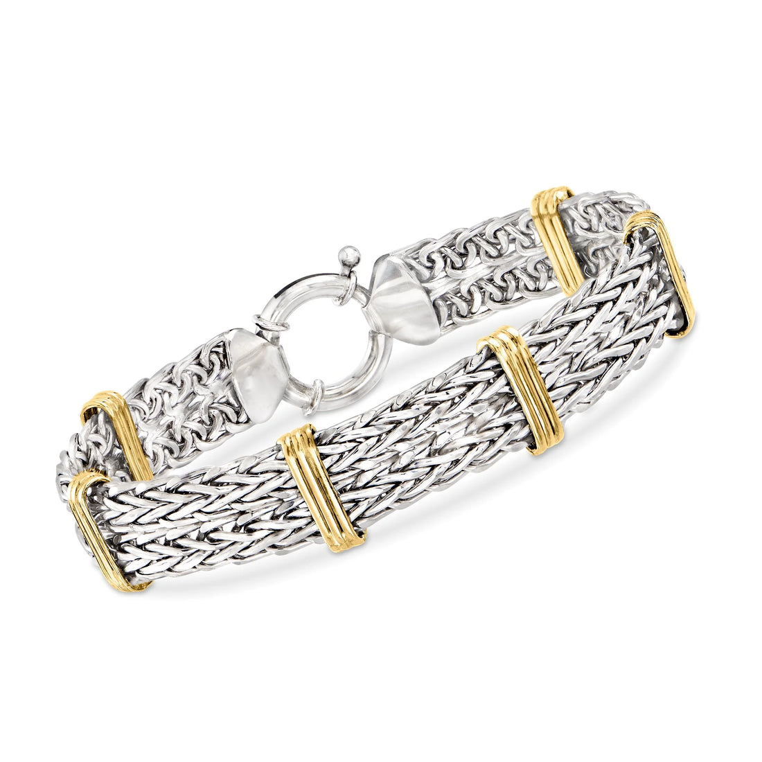 Two-Tone Double Wheat-Link Bracelet – Sterling Silver &amp; 14K Gold Over Sterling, Women’s Adult