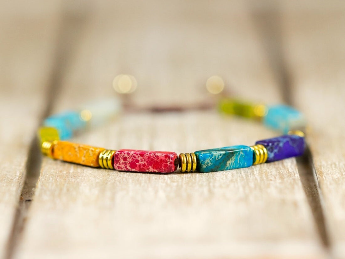 7-Chakra Natural Tube Stone Bracelet – Handmade Adjustable Yoga &amp; Healing Bracelet