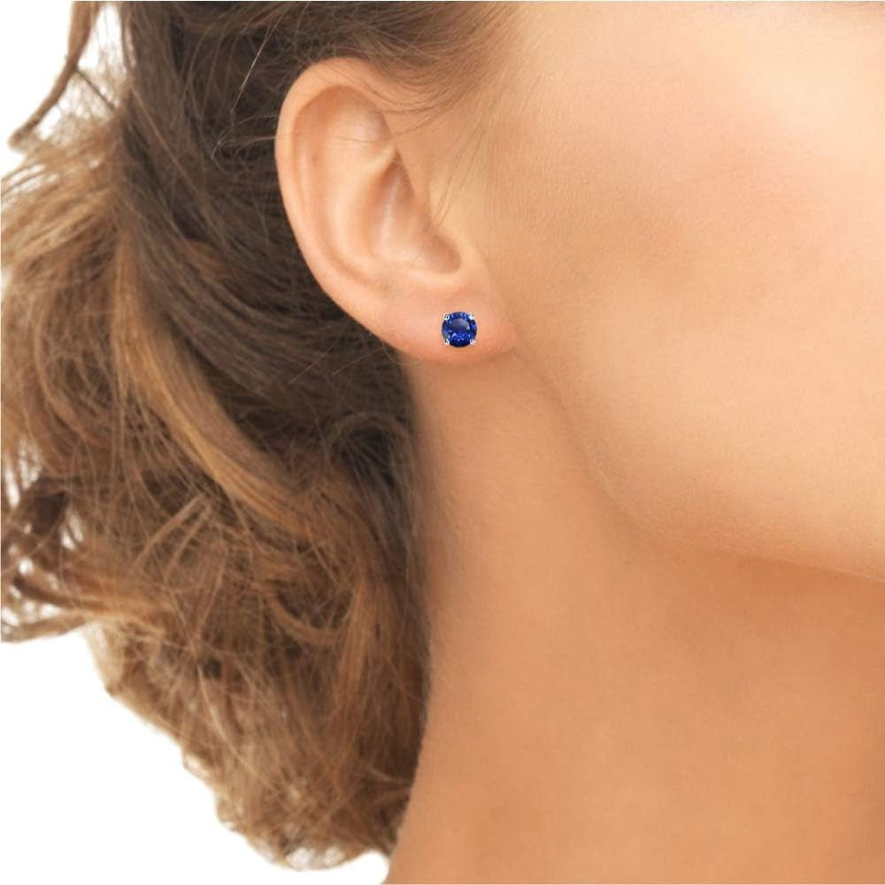Sterling Silver 6mm Round-Cut Crown Stud Earrings for Women – Genuine or Synthetic Gemstones