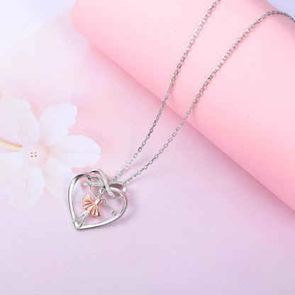 Ballet Dancer Necklace – 925 Sterling Silver Heart Ballerina Infinity CZ Pendant for Women