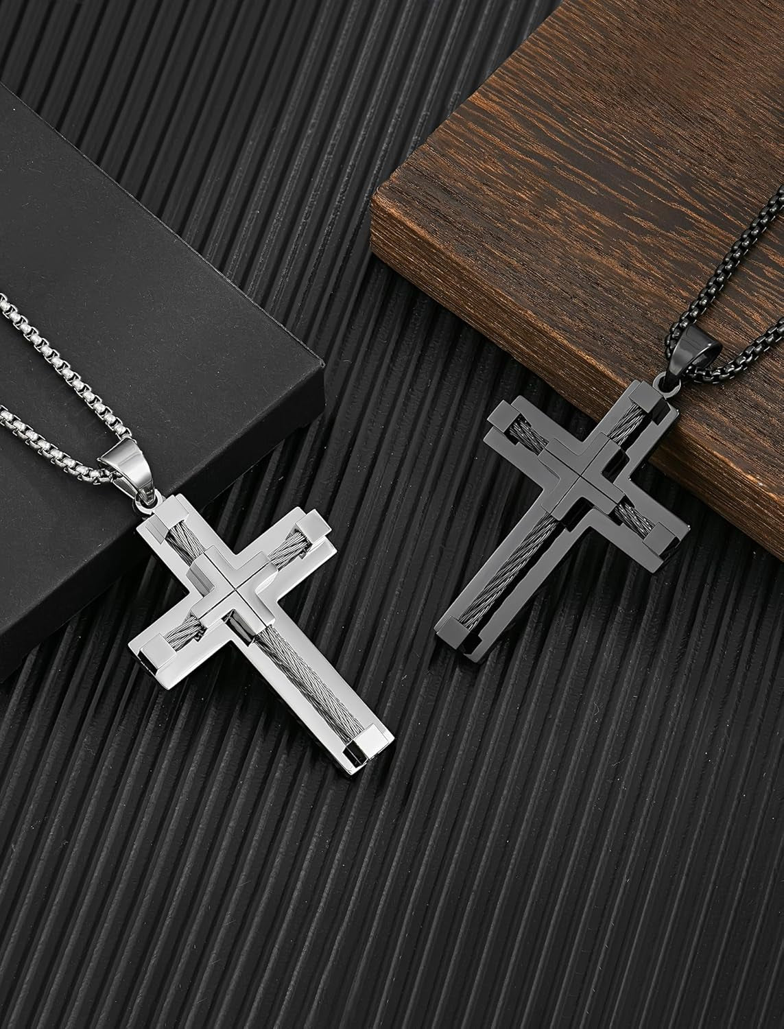 Men’s 316L Stainless Steel Cross Necklace – Jesus Christ Pendant with Rolo Chain, 20–28 Inch