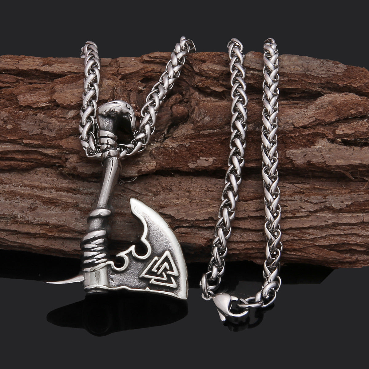 Men’s Stainless Steel Axe Pendant Necklace – Titanium Steel Orchid Chain Jewelry
