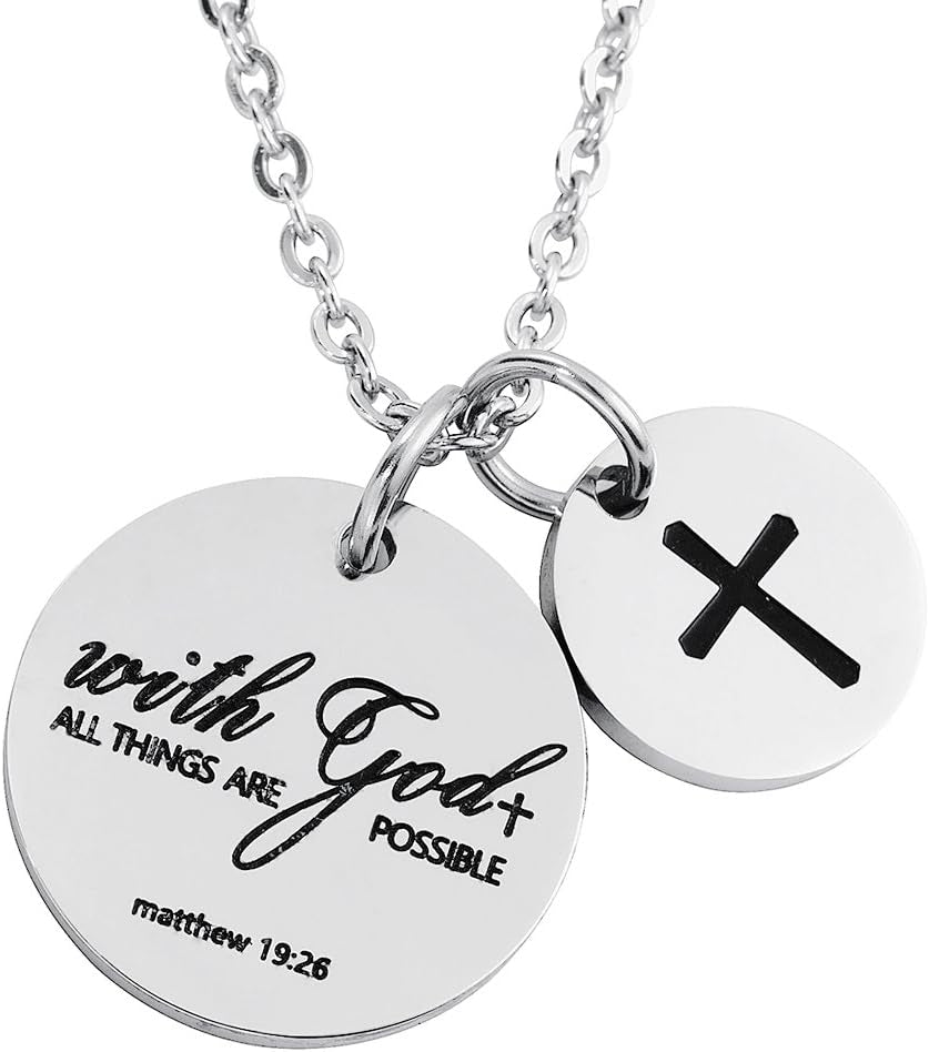 Bible Verse Necklace with Cross Charm – Confirmation Pendant Gift, Scripture Jewelry for Women