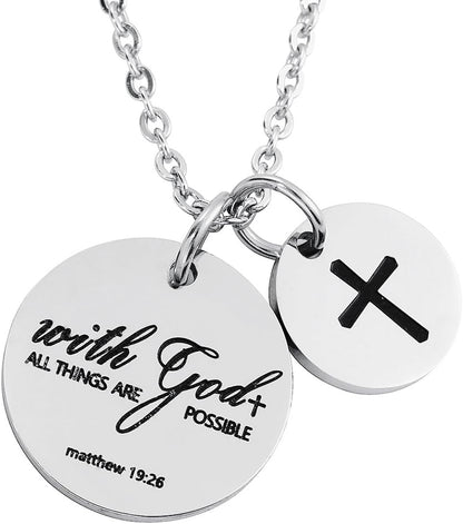 Bible Verse Necklace with Cross Charm – Confirmation Pendant Gift, Scripture Jewelry for Women