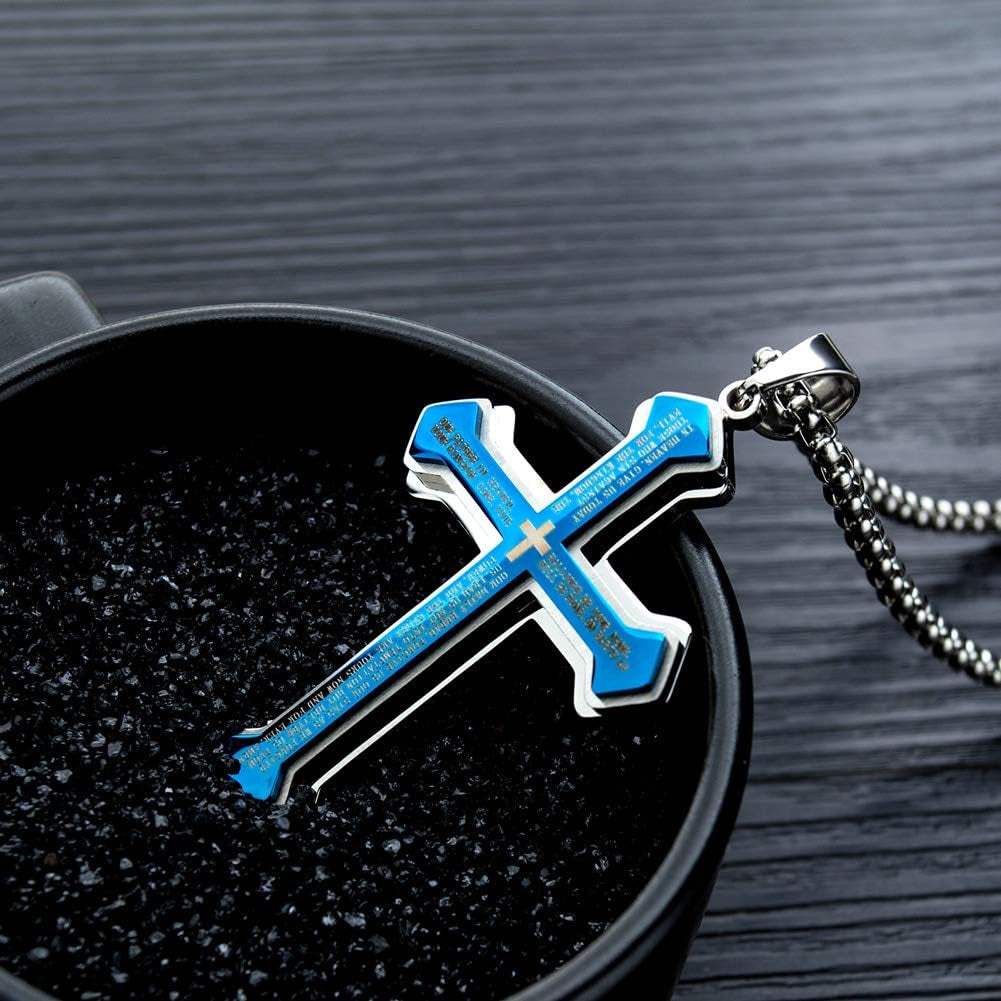 Mens Cross Pendant Necklace Large Stainless Steel Cross Pendant Necklace for Men Women