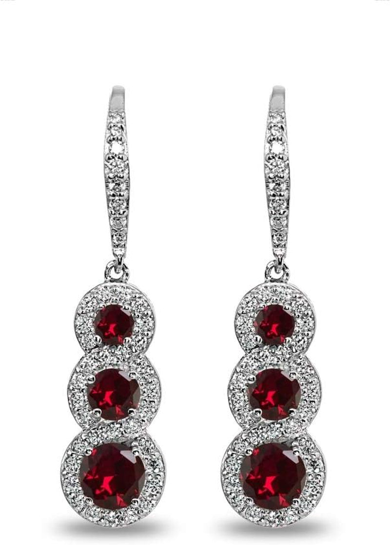 Sterling Silver Journey Halo 3-Stone Dangle Leverback Earrings – Genuine &amp; Synthetic Gemstones for Women