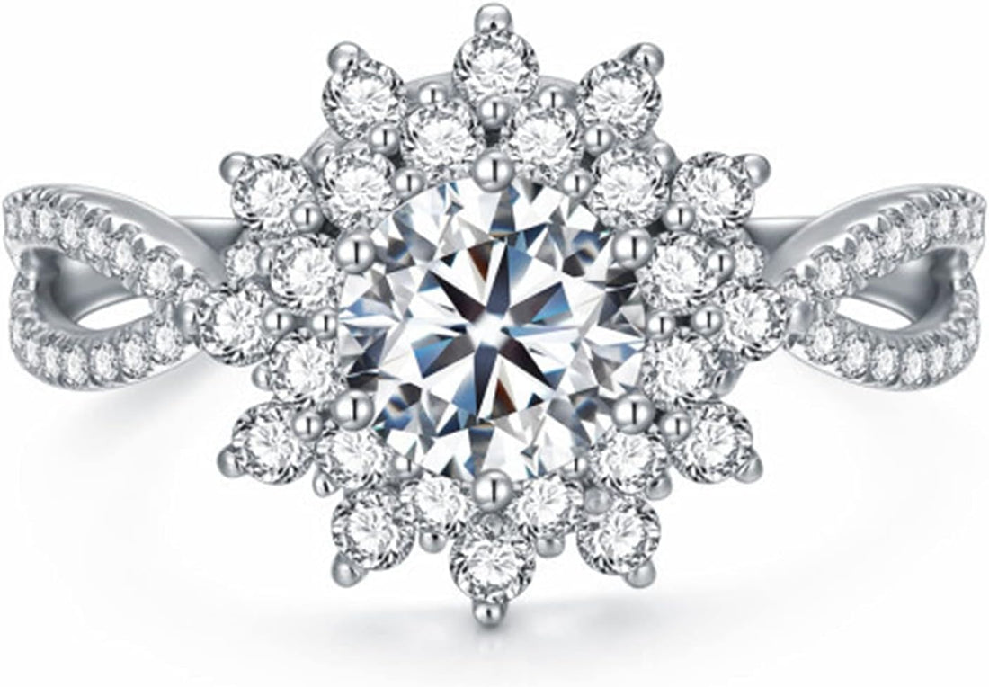 Flower Engagement Ring for Women – 1 Carat (CTW) Moissanite in 925 Sterling Silver | Wedding, Anniversary &amp; Promise Ring