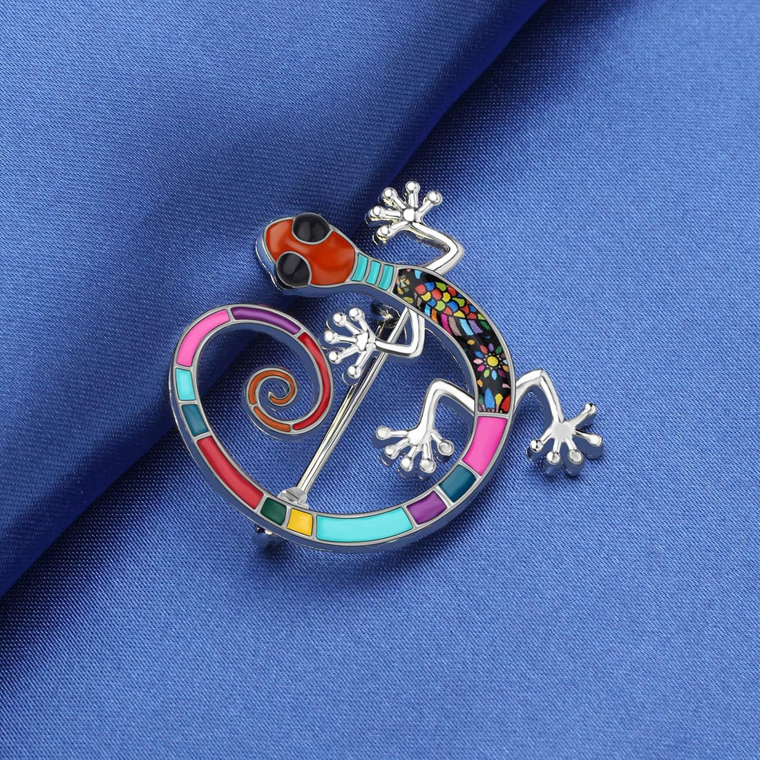 Cute Floral Enamel Gecko Lizard Brooch Pin – 6 Colorful Reptile Animal Jewelry Gifts