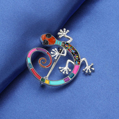 Cute Floral Enamel Gecko Lizard Brooch Pin – 6 Colorful Reptile Animal Jewelry Gifts