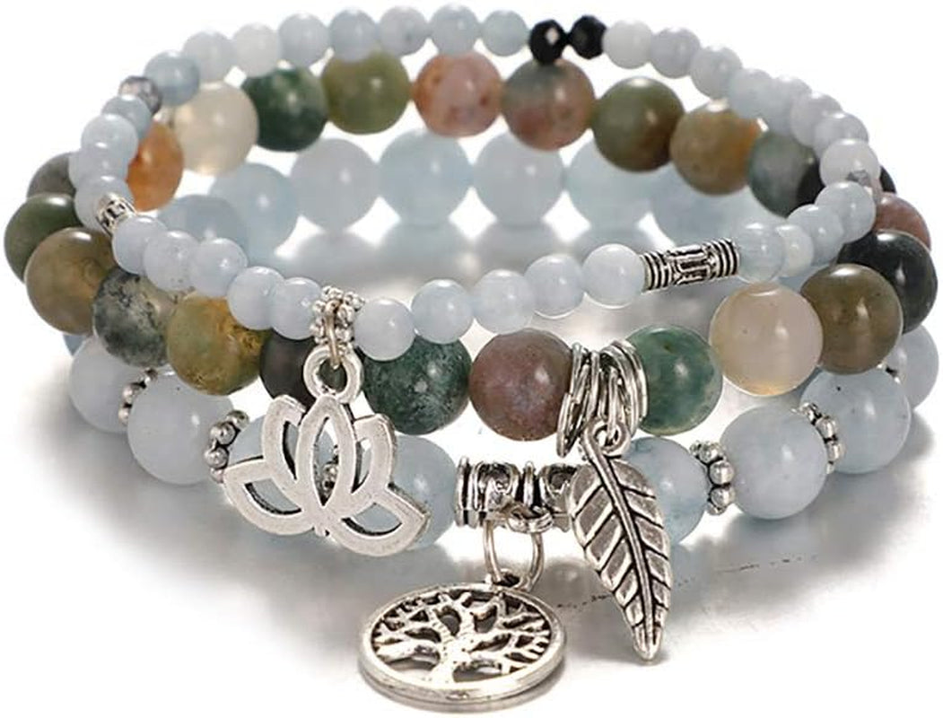 Tree of Life Yoga Healing Stone Bracelets – Multilayer Lotus Chakra Reiki Natural Crystal Stone Set for Women, Anxiety &amp; Stress Relief
