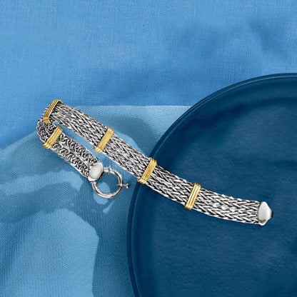 Two-Tone Double Wheat-Link Bracelet – Sterling Silver &amp; 14K Gold Over Sterling, Women’s Adult
