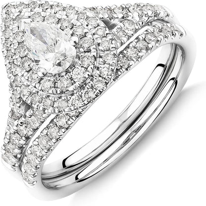 1 Carat Moissanite Bridal Set – Platinum Plated 925 Sterling Silver Engagement Rings for Women | Sparkling Moissanite Wedding Ring Set