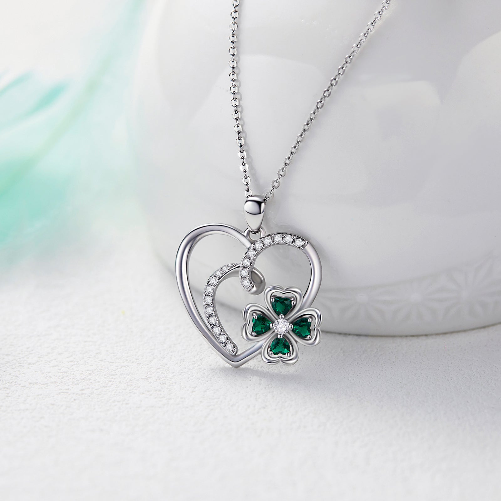 925 Sterling Silver Heart Necklace for Women – 4 Leaf Clover Pendant Jewelry Gift for Mom, Daughter, or Wife – Mother’s Day, Birthday, or Anniversary