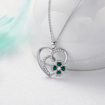 925 Sterling Silver Heart Necklace for Women – 4 Leaf Clover Pendant Jewelry Gift for Mom, Daughter, or Wife – Mother’s Day, Birthday, or Anniversary
