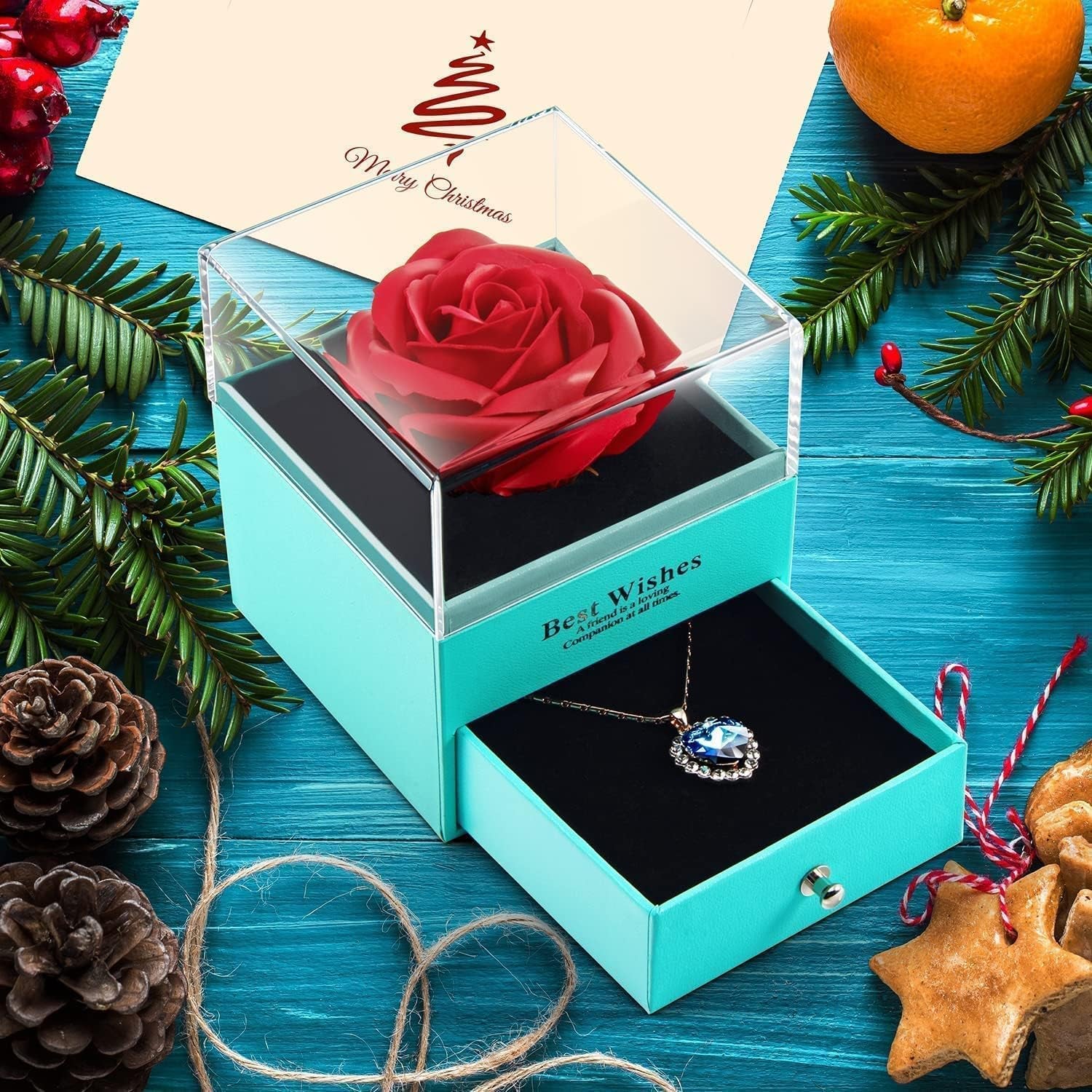 Preserved Rose Gift Box with Necklace – Romantic Gift for Women | Mother’s Day, Anniversary, Birthday, Valentine’s Day
