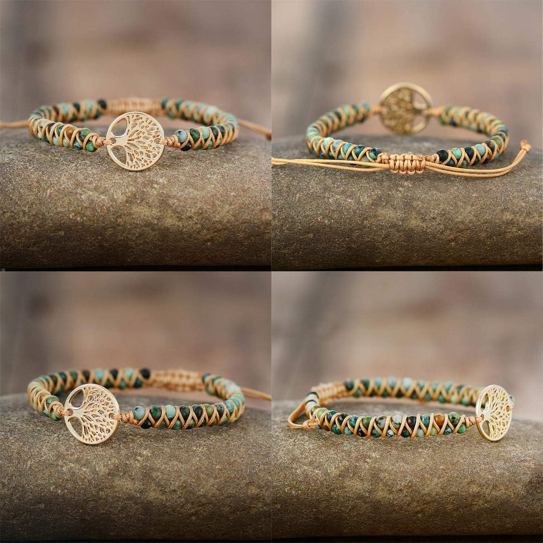 Tree of Life Turquoise Stone Bracelet – Handmade Braided Layered Beads for Women with Gift Box