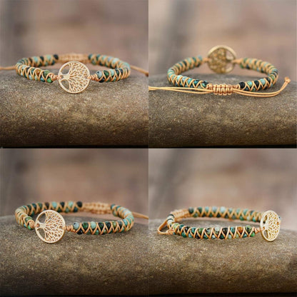 Tree of Life Turquoise Stone Bracelet – Handmade Braided Layered Beads for Women with Gift Box