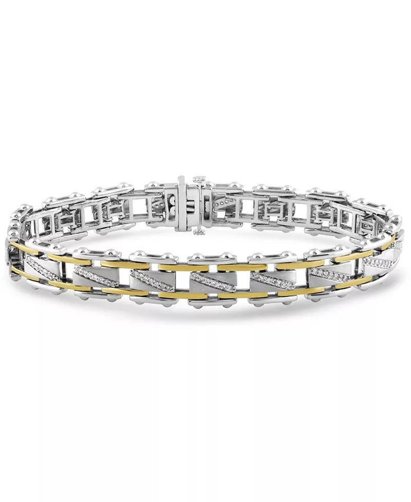 Men’s Diamond Bracelet – 1 Ct. T.W., Sterling Silver with 18K Gold-Plated Accents