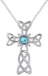 Cross Necklace 925 Sterling Silver Celtic Knot Cross Necklace with round Shape Turquoise Pendant Jewelry Gifts for Women