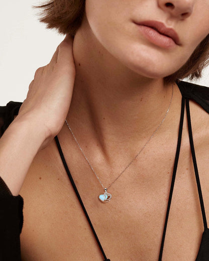 Heart Shape Fire Opal CZ Pendant Chain Necklace for Women – Elegant Sparkling Jewelry Gift
