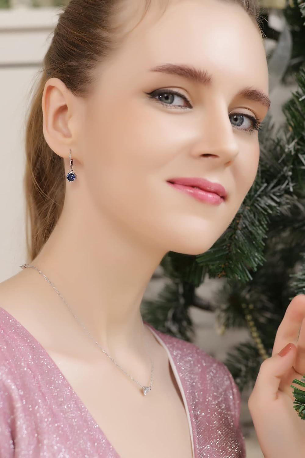 Birthstone Dangle Earrings for Women – 6mm Round Bezel-Set Leverback Earrings in Sterling Silver or Gold Flash