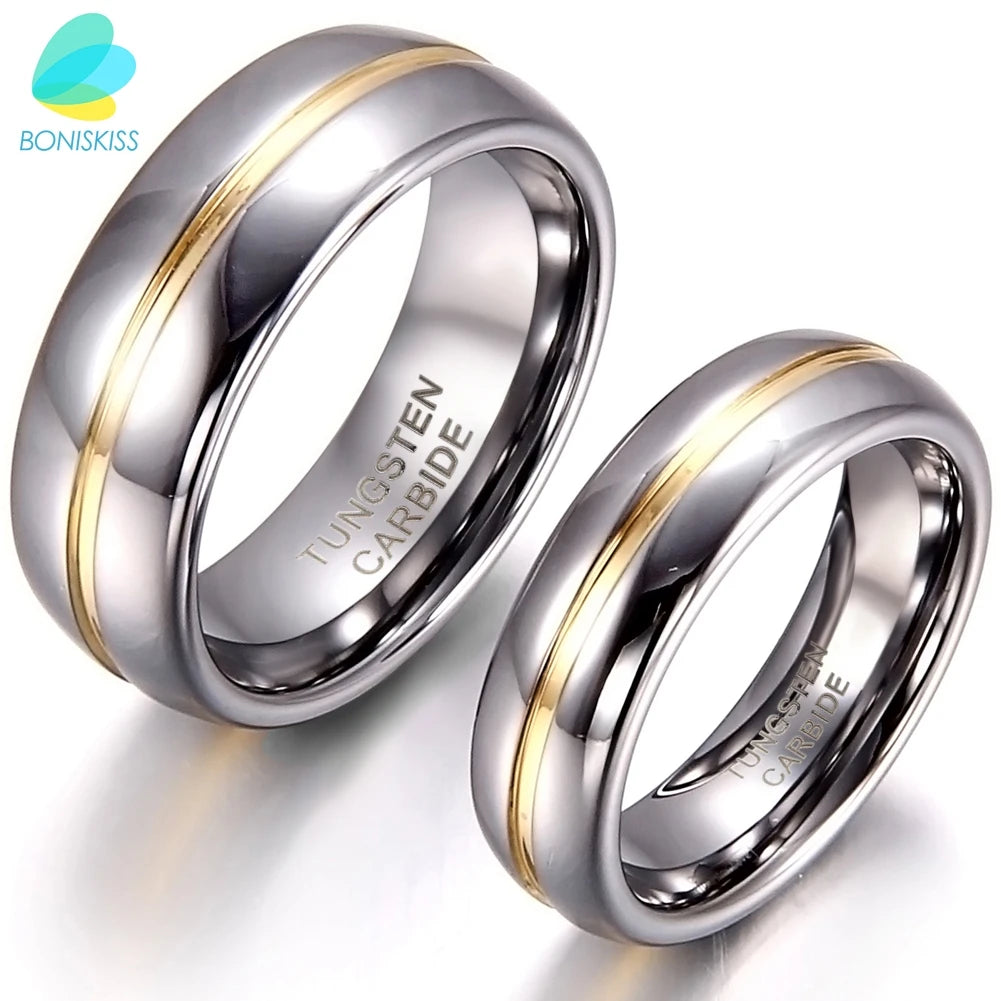 Couple Inset Tungsten Carbide Ring – 6/8mm Wedding, Engagement &amp; Anniversary Band for Him &amp; Her