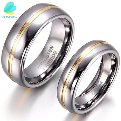Couple Inset Tungsten Carbide Ring – 6/8mm Wedding, Engagement &amp; Anniversary Band for Him &amp; Her