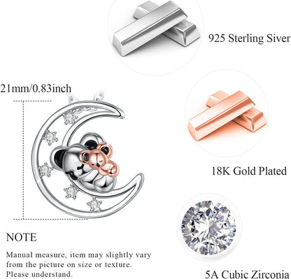Mother Daughter Koala Bear Necklace – 925 Sterling Silver Animal Pendant Jewelry Gift for Women &amp; Girls