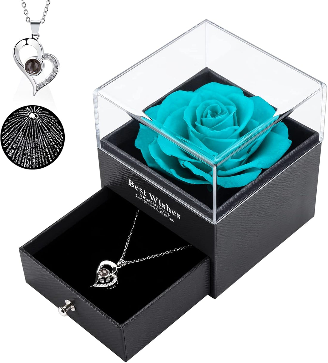 🌹 Preserved Real Rose in Box with Heart Necklace Gift Set Handmade Eternal Rose Gift for Wife, Mom, Girlfriend, or Her – Perfect for Birthday, Anniversary, or Wedding