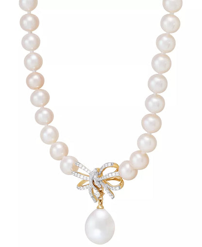 Cultured Freshwater Pearl &amp; Diamond Ribbon Collar Necklace – 1/5 Ct. T.W., 10K Gold, 17&quot;