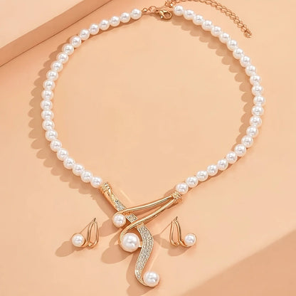 💎 Pearl Necklace &amp; Earrings Set for Women White Cultured Pearl Jewelry Set with Gold Clasp | Elegant Wedding, Prom &amp; Party Jewelry (18&quot; Necklace + 0.67&quot; Earrings)