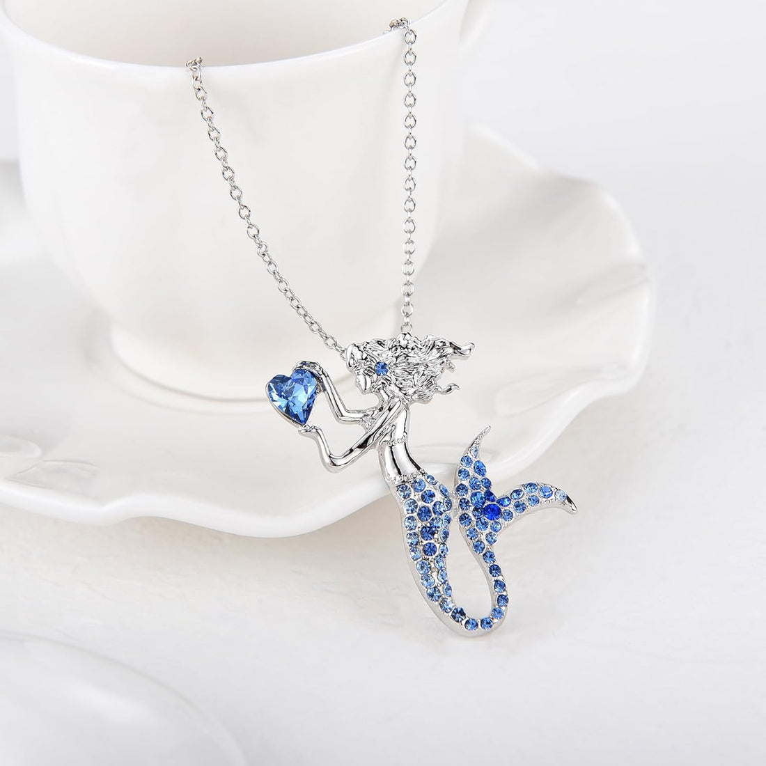 🧜‍♀️ Fashion Mermaid Birthstone Necklace Jewelry – White Gold Plated Austrian Crystal Pendant