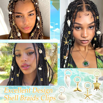 40PCS Shell Hair Jewelry Set – Gold Braids Clips, Starfish, Pearl &amp; Seashell Hair Accessories for Women