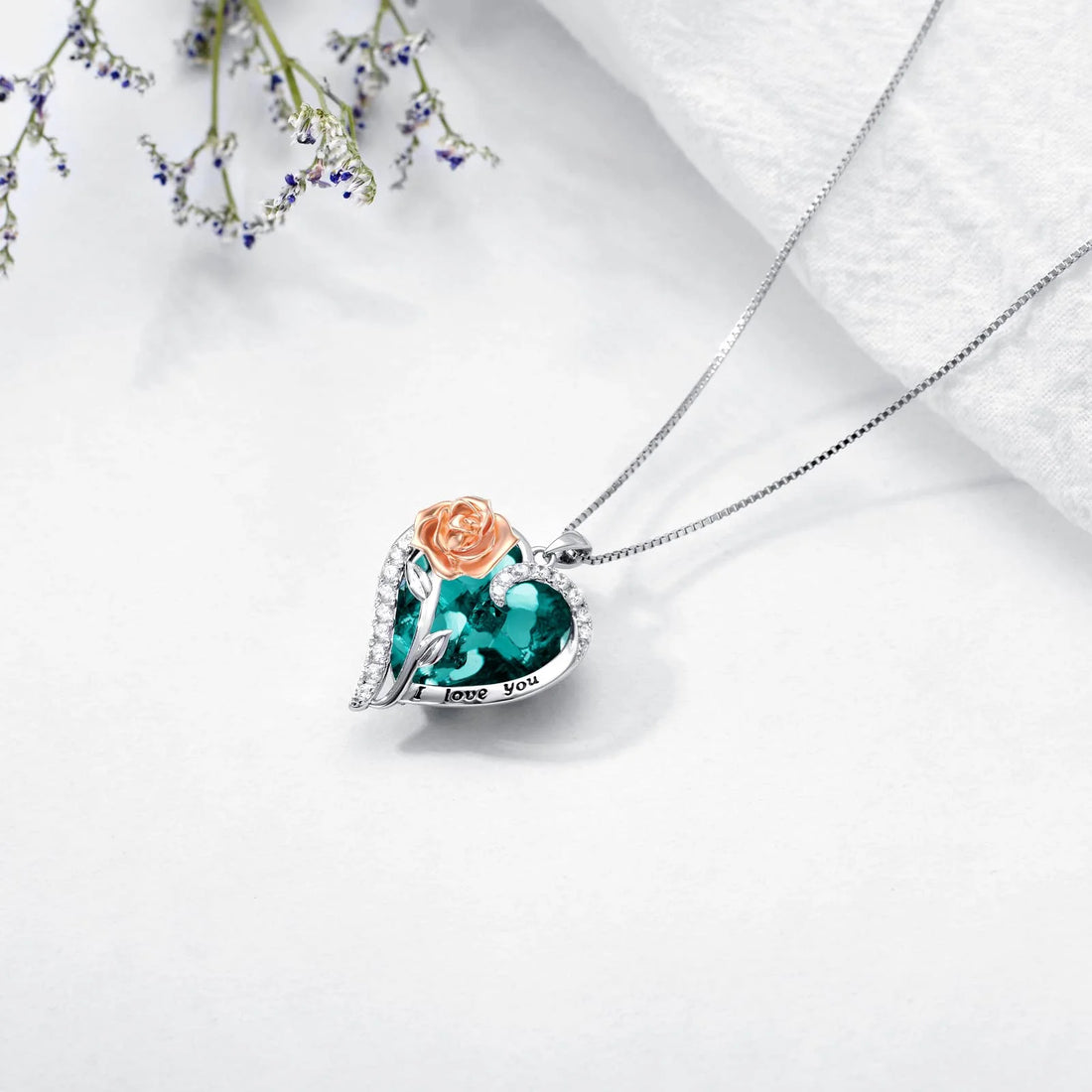 Graduation Gift for Women – Sterling Silver Rose Flower Heart Necklace with September Sapphire Birthstone Crystal