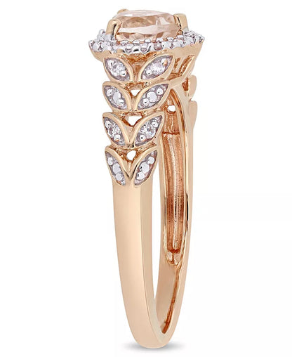 Morganite &amp; Diamond Halo Heart Ring – 1/2 Ct. T.W. Morganite, 1/20 Ct. T.W. Diamond, 10K Rose Gold