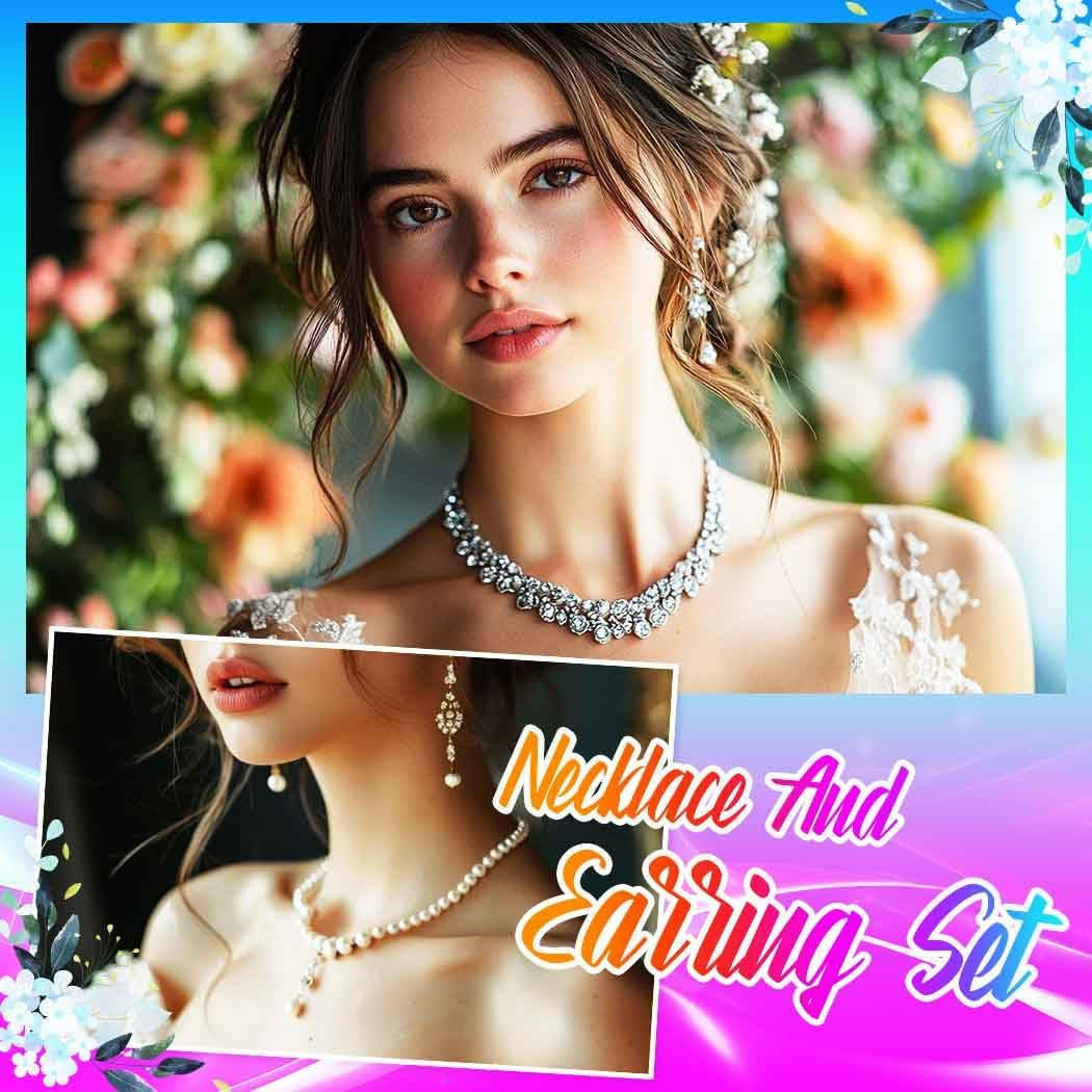 Bride Silver Necklace and Earrings Set – Crystal Rhinestone Bridal Wedding Jewelry Choker for Women and Girls