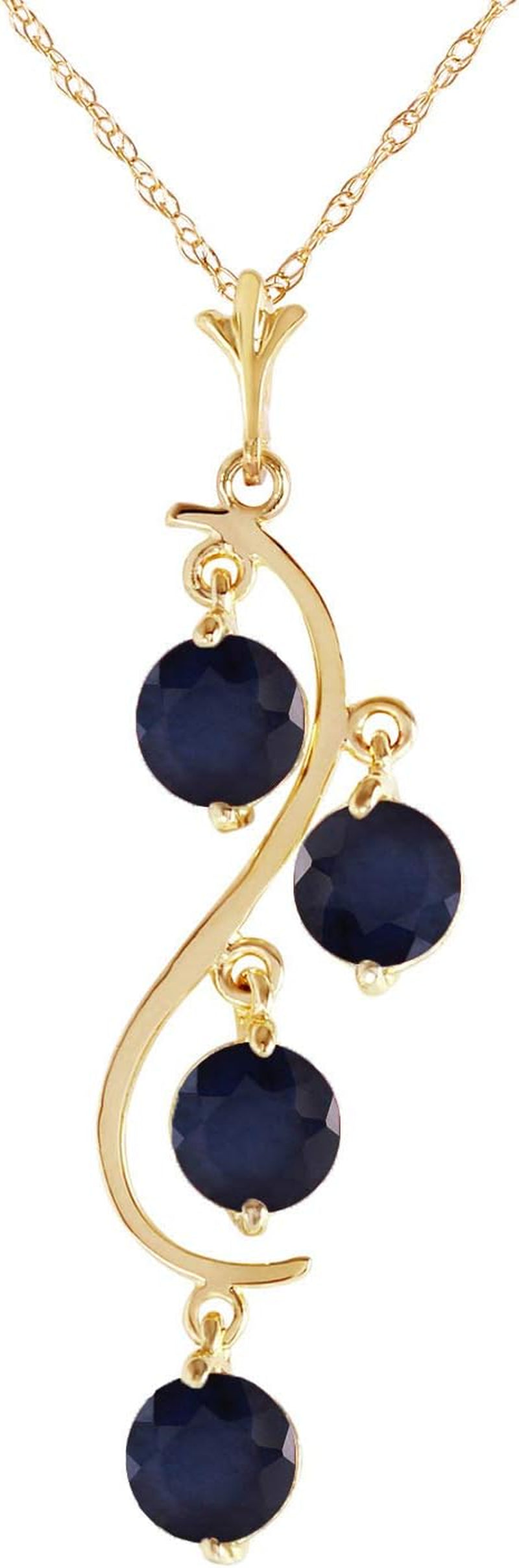 14K Yellow Gold Natural Blue Sapphire Drop Pendant Necklace – Elegant Women’s Jewelry