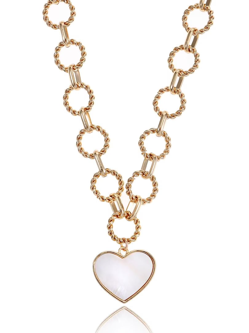 Women’s Gold-Tone Mother of Pearl Heart Statement Necklace – Elegant Jewelry for Women