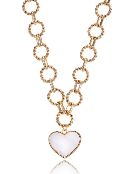 Women’s Gold-Tone Mother of Pearl Heart Statement Necklace – Elegant Jewelry for Women