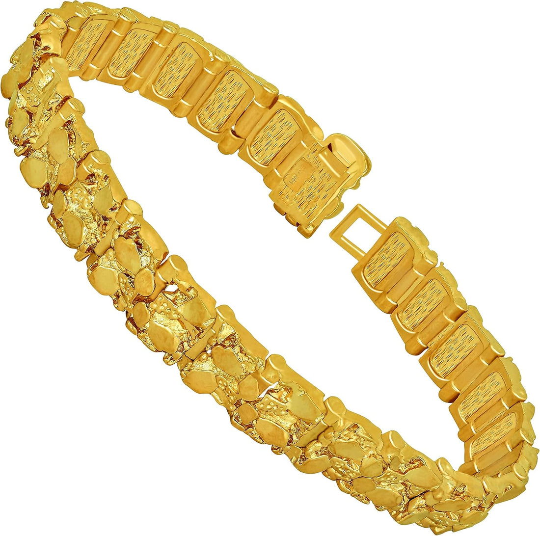 13mm Rugged Nugget Link Bracelet – 24K Gold Plated, Unisex