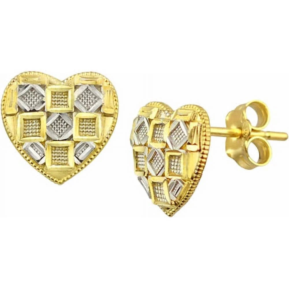 10Kt Gold Diamond-Cut Heart Stud Earrings – Sparkling Everyday Jewelry