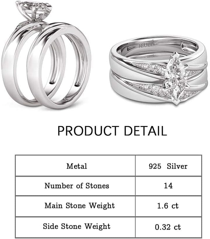Bridal Wedding &amp; Engagement Ring Set for Women – 925 Sterling Silver with 1.6Ct Center Stone + 0.32Ct Side Accents