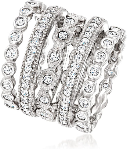 💎 2.50 Ct. T.W. Cubic Zirconia Eternity Band Ring Set – 5 Stackable Sterling Silver Rings for Women