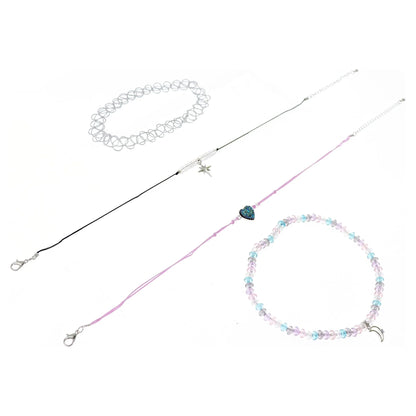 Kids Celestial Necklace &amp; Choker Set – 4-Pack Rhodium-Plated Star &amp; Moon Jewelry for Girls