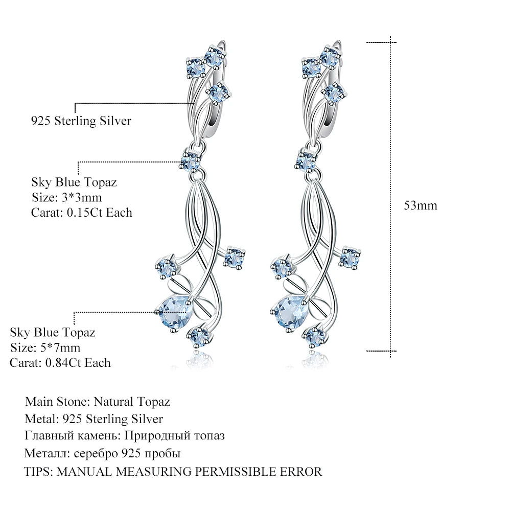 Flower Design 3.89T Natural Sky Blue Topaz Gemstone Drop Earrings – 925 Sterling Silver Bridal Wedding Jewelry