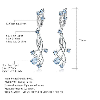 Flower Design 3.89T Natural Sky Blue Topaz Gemstone Drop Earrings – 925 Sterling Silver Bridal Wedding Jewelry
