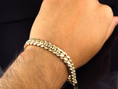 10K Solid Yellow Gold Miami Cuban Link Bracelet for Men – 8.5 Inch, 9mm Wide