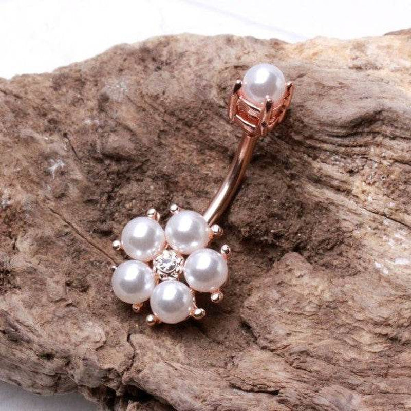 Rose Gold Plated Enchanted Pearl Navel Ring – Elegant Belly Button Jewelry